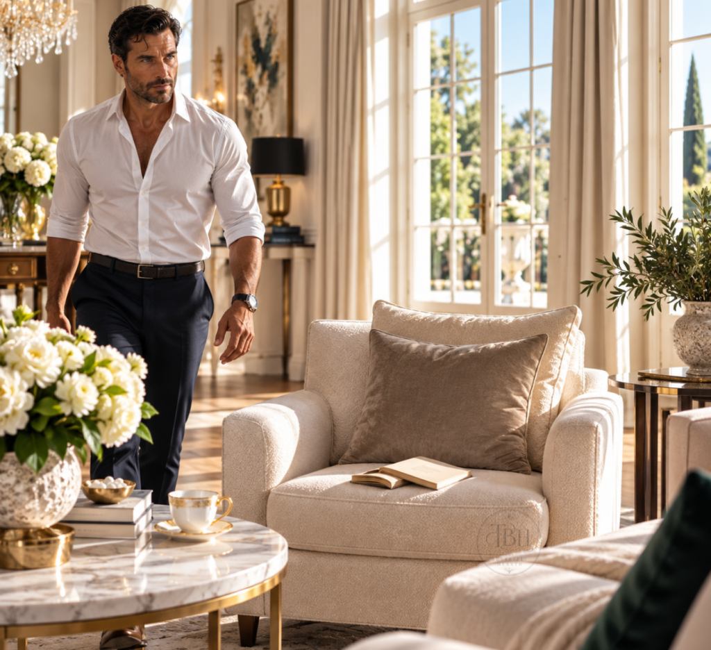 Dorian Slate enters the living room in Evie's mansion.